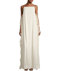 Brunello Cucinelli Strappy Gown W Ostrich Feather Sides Ivory