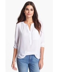 White Silk Henley Shirt