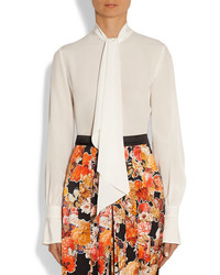Givenchy Pussy Bow Blouse In Ivory Silk Crepe De Chine