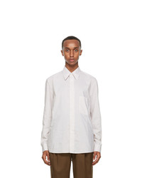 Lemaire Beige And White Silk Striped Regular Shirt