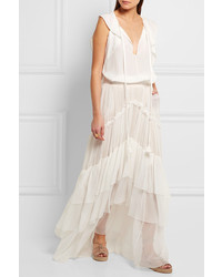 Chloé Ruffled Tiered Silk Mousseline Maxi Skirt Ivory