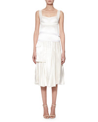 Victoria Beckham Sleeveless Bustier Pliss Midi Dress Off White