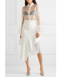 Cushnie Asymmetric Silk Med Stretch Crepe Midi Skirt