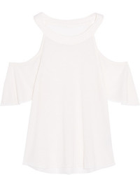The Elder Statesman Cutout Cashmere And Silk Blend Top Off White