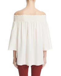 Theory Elistaire Smocked Silk Off The Shoulder Blouse