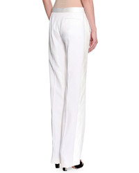 Alexander McQueen Flat Front Straight Leg Tuxedo Pants Silk White