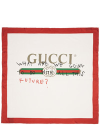 Gucci White And Red Silk Future Logo Scarf
