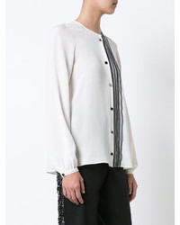 Derek Lam Collarless Button Down Blouse With Lace Placket