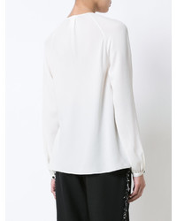 Derek Lam Collarless Button Down Blouse With Lace Placket