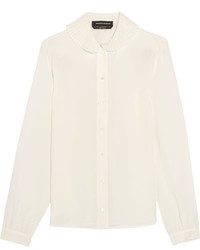 Vanessa Seward Donny Pliss Trimmed Silk Crepe De Chine Shirt White