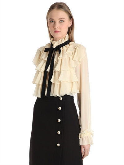 Ruffled Georgette Shirt With Bow, $1,900 | | Lookastic