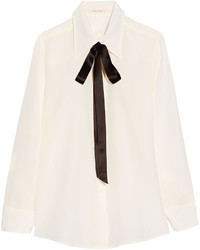 Marc Jacobs Pussy Bow Silk Crepe De Chine Shirt White