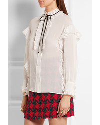 Gucci Ruffled Cotton And Silk Blend Georgette Shirt Ivory