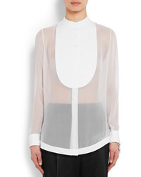 Givenchy Shirt In White Silk Georgette And Cotton Poplin