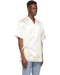 Dunhill Off White Silk Duchess Wrap Short Sleeve Shirt