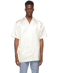 Dunhill Off White Silk Duchess Wrap Short Sleeve Shirt