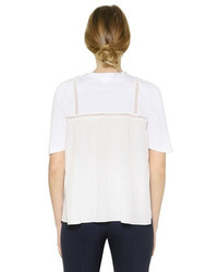 Chloé Cotton Jersey Silk Crepe T Shirt