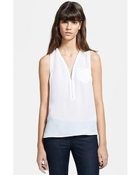 The Kooples Zip Front Silk Tank White Large
