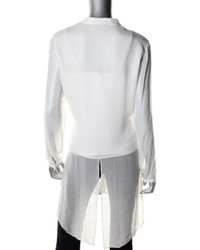 Elie Tahari New Vivian White Silk Long Sleeves Tunic Blouse Shirt M Bhfo