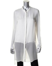 Elie Tahari New Vivian White Silk Long Sleeves Tunic Blouse Shirt M Bhfo