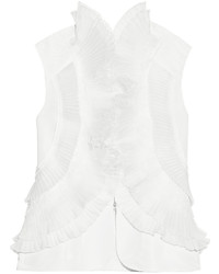 Oscar de la Renta Organza And Lace Trimmed Silk Faille Vest White