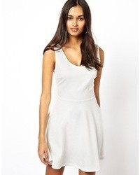 Club L Embossed Leather Look Skater Dress White