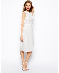 Asos Collection Midi Skater Dress With Pleated Skirt And Belt