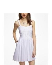 Express Ruched Fit And Flare Dress White 10