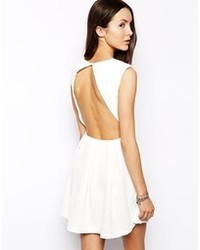 Glamorous Floral Embossed Skater Dress With Open Back White