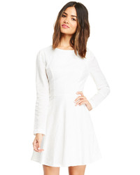 Harlyn Long Sleeve Cotton Fit Flare Dress In White Xs