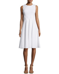 Michael Kors Michl Kors Collection Sleeveless Belted Fit  Flare Dress Optic White