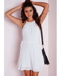 Missguided Lace Up Side Skater Dress White