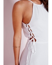 Missguided Lace Up Side Skater Dress White
