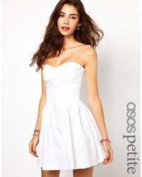 Asos Petite Petite Strapless Skater Dress With Waist Detail White