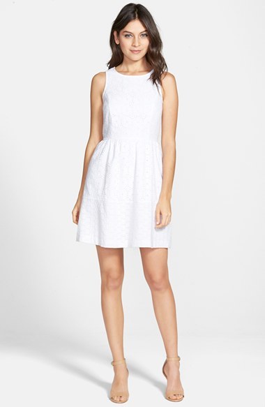 white fit flare dress