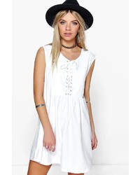 Boohoo Willow Lace Front Woven Smock Dress