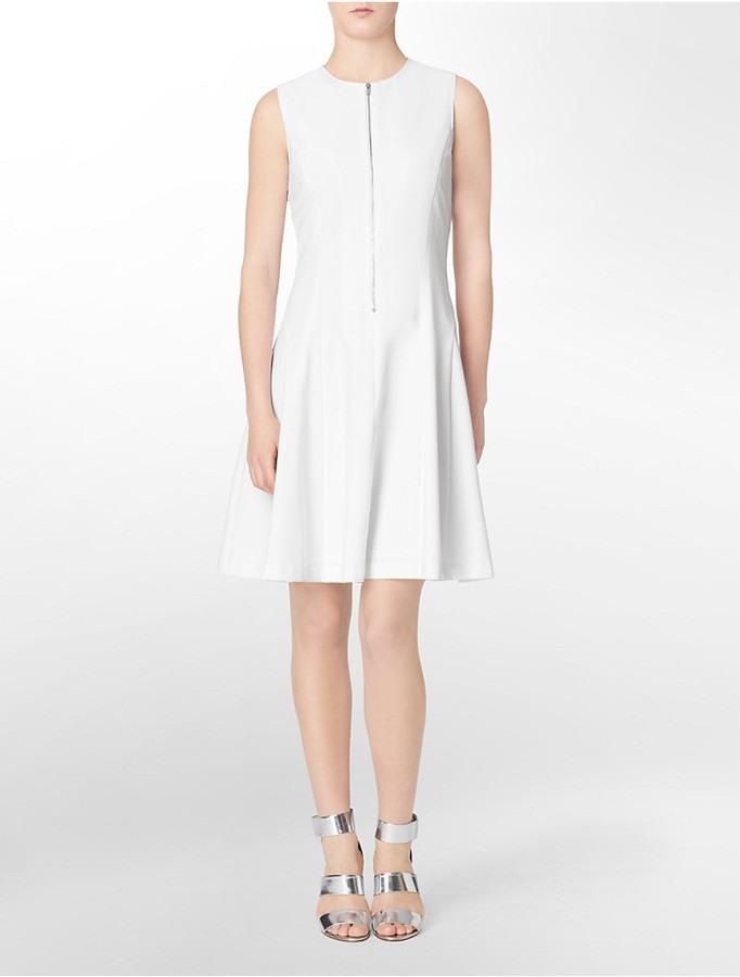 Calvin Klein Zip Front Sleeveless Fit Flare Dress, $134 | Calvin Klein |  Lookastic