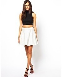 Club L Embossed Leather Look Skater Skirt White