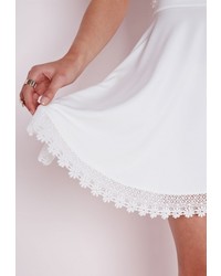 Missguided Crochet Trim Skater Skirt White
