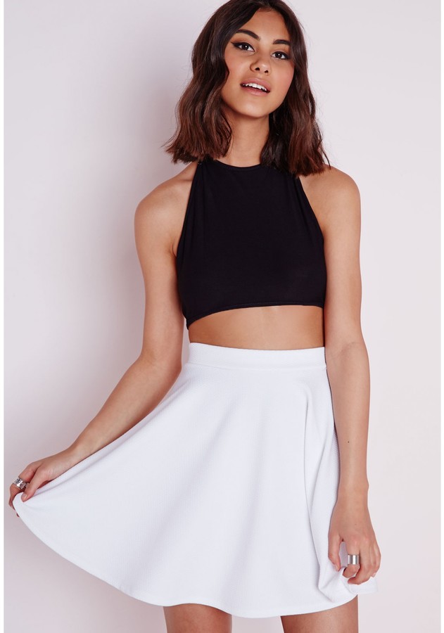 Missguided Textured Skater Skirt White, $30 | Missguided | Lookastic