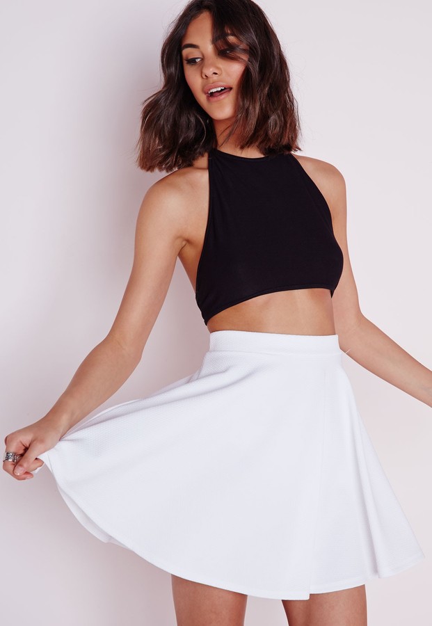 Missguided Textured Skater Skirt White, $30 | Missguided | Lookastic