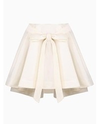 Choies White Bow Front Structured Pleated Skirt With Extreme Dip Back