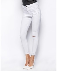 Asos Ridley Jeans Asos Ridley Skinny Ankle Grazer Jeans In White With Ripped Knees And Raw Hem