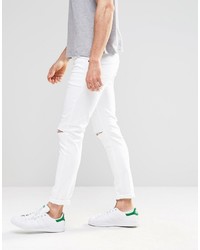Asos Brand Skinny Jeans In White With Knee Rips