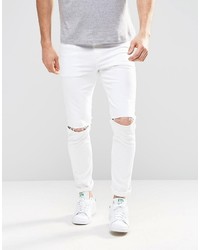 Asos Brand Skinny Jeans In White With Knee Rips