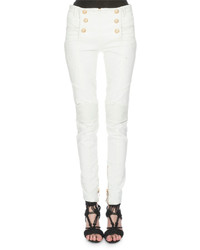 Balmain Button Front Skinny Jeans White
