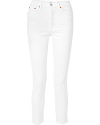 RE/DONE Originals High Rise Ankle Crop Frayed Skinny Jeans