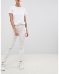 ASOS DESIGN Ridley High Waist Skinny Jeans With Painter Styling In Pax Painted Wash