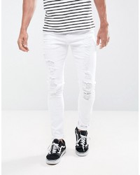 ASOS DESIGN Super Skinny Jeans In White With Extreme Rips