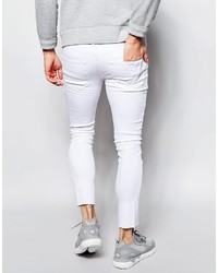 Religion Vice Super Skinny Stretch White Jeans With Cut Hem